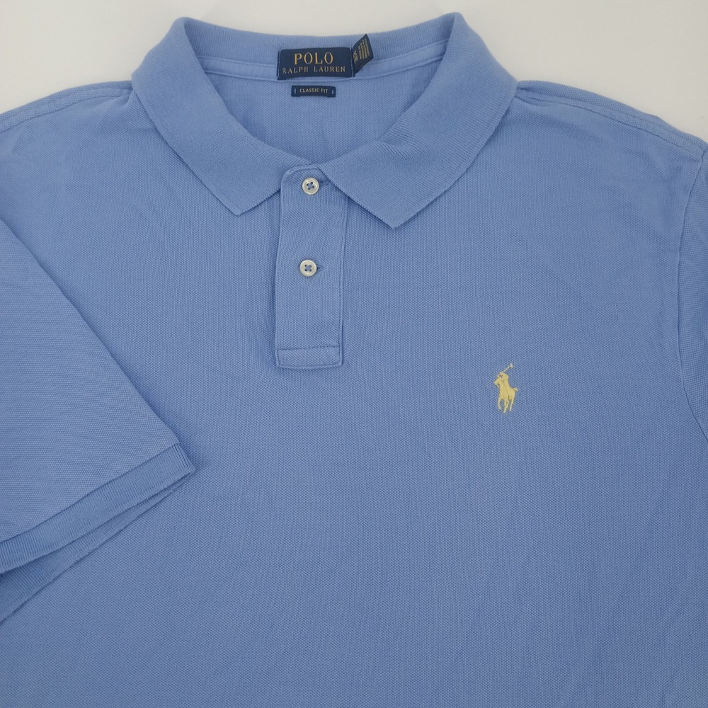 Polo Ralph Lauren Mens XXL Classic Fit S/SPique Polo Light Blue Yellow Pony